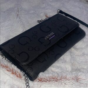 Guess Black Clutch with Silver Chain Strap